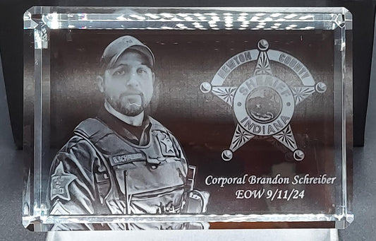 3D Crystal Police Firefighter EMS Engraved Photo Memorial | LED Base optional | Police Officer Trooper Deputy Paramedic Firefighter