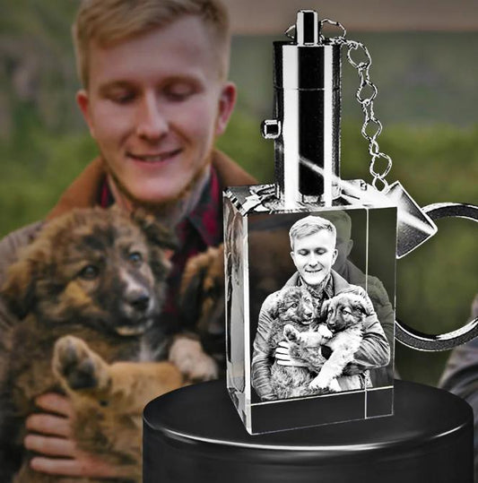 3D Photo Crystal Rectangle Keychain Engraved with your photo Personalized Gift, Mother's Day, Father's Day, Valentine's, Mom, Dad, Wife, Pet