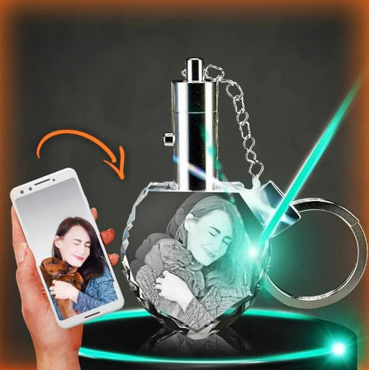 3D Photo Crystal Heart Shaped Keychain Engraved with your photo Personalized Gift, Mother's Day, Father's Day, Valentine's, Mom, Dad, Pet