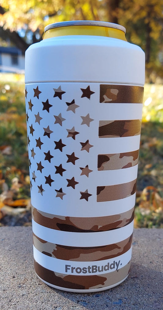 Frost Buddy Universal Buddy 2.0 Can Cooler - Rogue Camouflage Flag, United States, America, Patriotic, American, Proud, Hunter, Hunting
