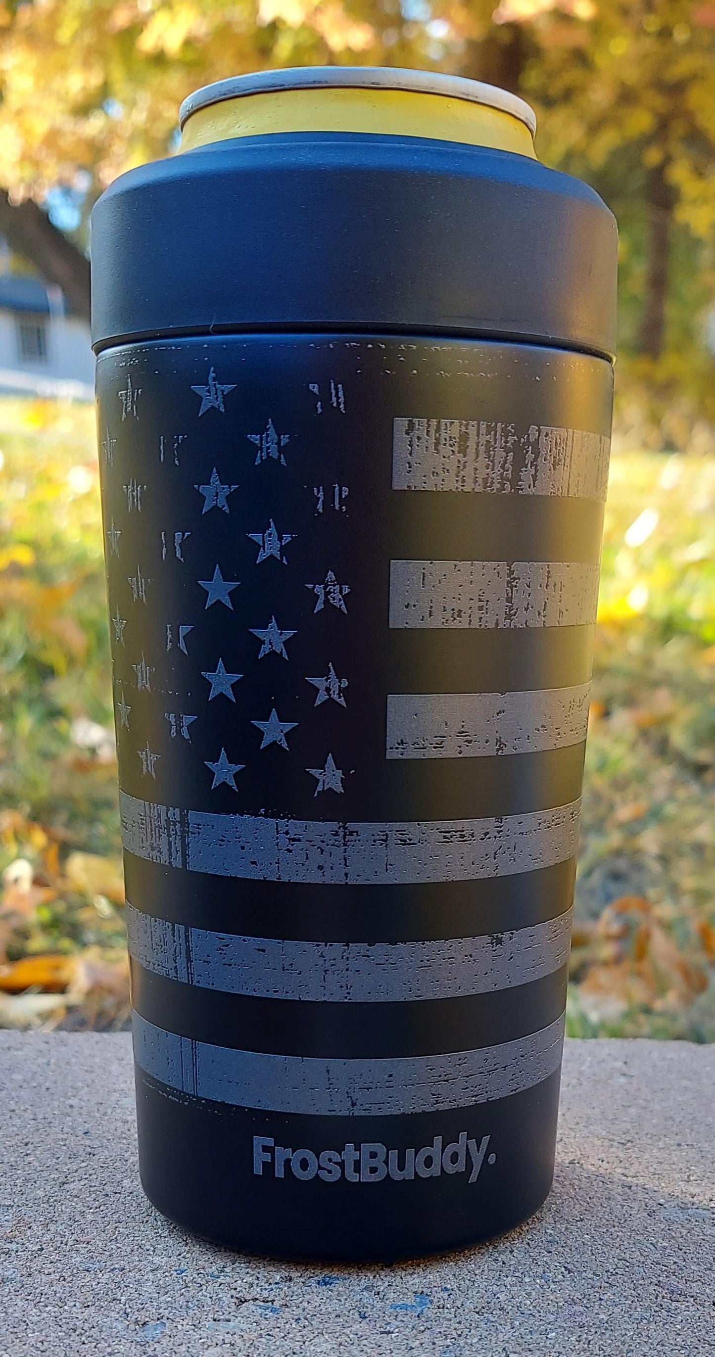 Frost Buddy Universal Buddy 2.0 Can Cooler - Gun Metal Glory Flag, United States, America, Patriotic, American, Proud