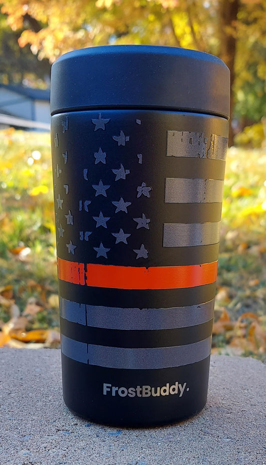 Frost Buddy Universal Buddy 2.0 Can Cooler - Red Line Flag, Firefighter, Fireman, Fire, Fire Department, Badge, Patch, Fire Maltese