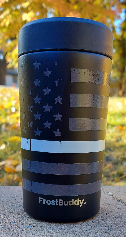 Frost Buddy Universal Buddy 2.0 Can Cooler - White Line Flag, EMS, EMT, Paramedic, Emergency Medical Services, Ambulance, First Responder