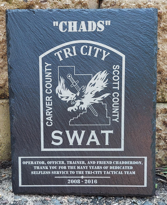 Custom Police Officer Law Enforcement laser engraved slate plaque - Police, Trooper, Officer, Deputy Sheriff, SWAT 8x10 or 12x10