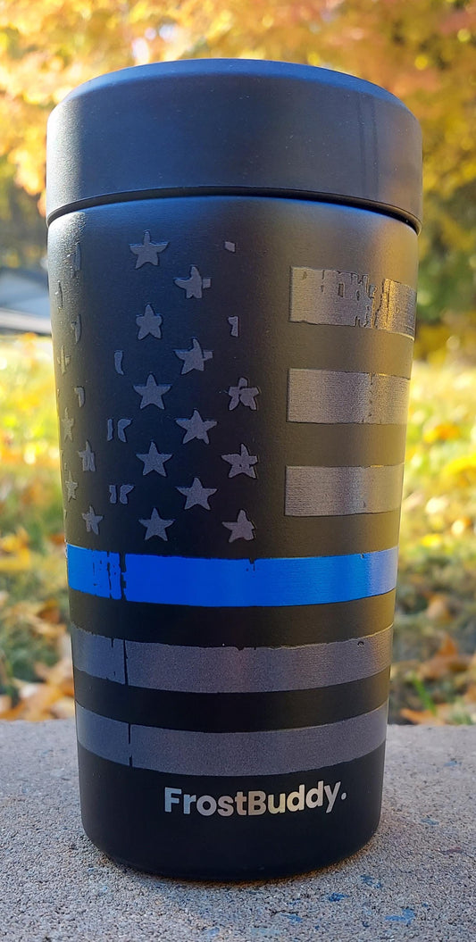 Frost Buddy Universal Buddy 2.0 Can Cooler - Blue Line Flag, Police Officer, Law Enforcement, Trooper, Deputy, Cop, Thin Blue Line, Sheriff