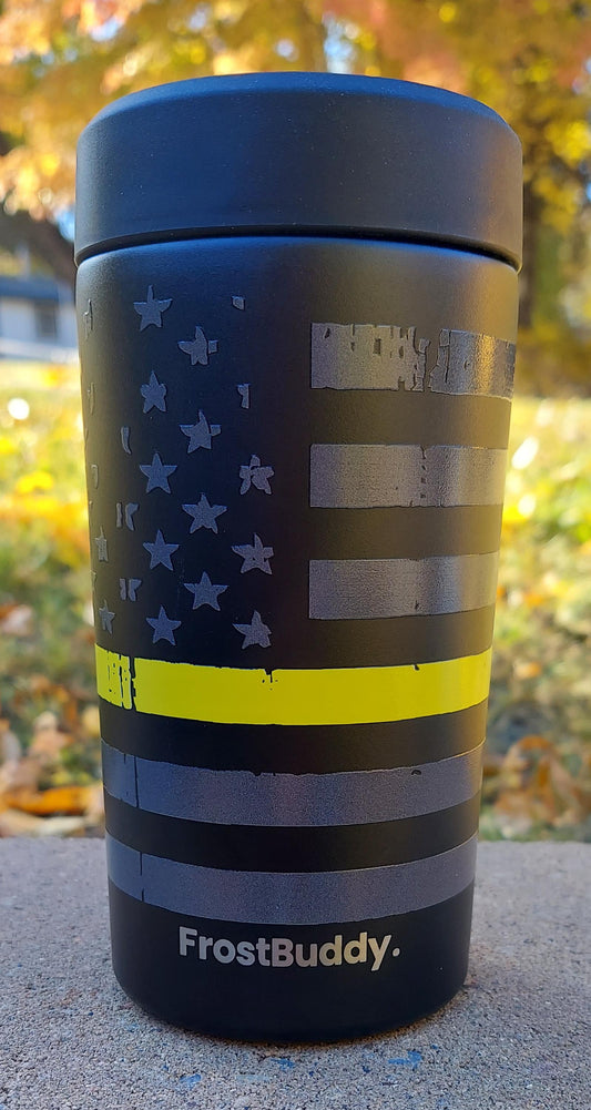 Frost Buddy Universal Buddy 2.0 Can Cooler - Yellow Line Flag, Police Dispatcher, Dispatcher, Thin Yellow Line, First Responder