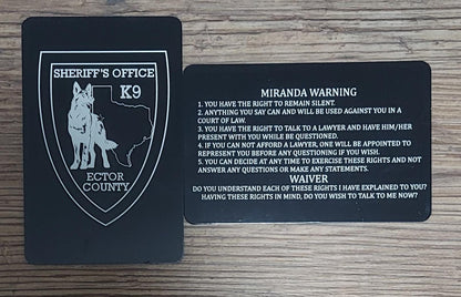 Metal Miranda Warning Cards for Law Enforcement - Laser Engraved - Police, Trooper, Officer, Deputy Sheriff, Heavy Gauge .8 mm thick