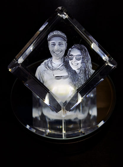 3D Crystal Cut Corner Engraved Photo - Mother's Day, Father's Day, Memorial, Anniversary, Birthday, Mom, Dad, Wife, Pet, 3D Crystal Gift
