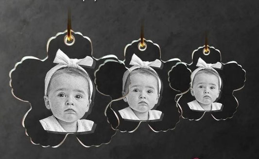 2D Photo Crystal Flower Shaped Ornament Engraved w/ your photo Personalized Gift, Mother's Day, Father's Day, Valentine's, Mom Dad Christmas
