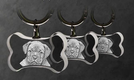 3D Photo Crystal Dog Bone Keychain Engraved with your photo Personalized Gift, Mother's Day, Father's Day, Valentine's, Mom, Dad, Wife, Pet