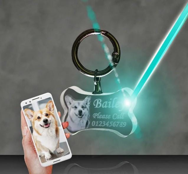 3D Photo Crystal Dog Bone Keychain Engraved with your photo Personalized Gift, Mother's Day, Father's Day, Valentine's, Mom, Dad, Wife, Pet