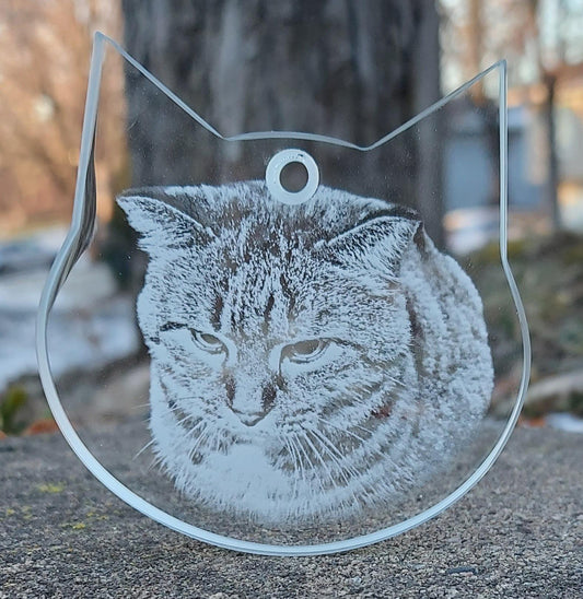 2D Photo Crystal Cat Ornament Engraved with your photo Personalized Gift, Mother's Day, Father's Day, Valentine's, Mom, Dad, Pet, Christmas