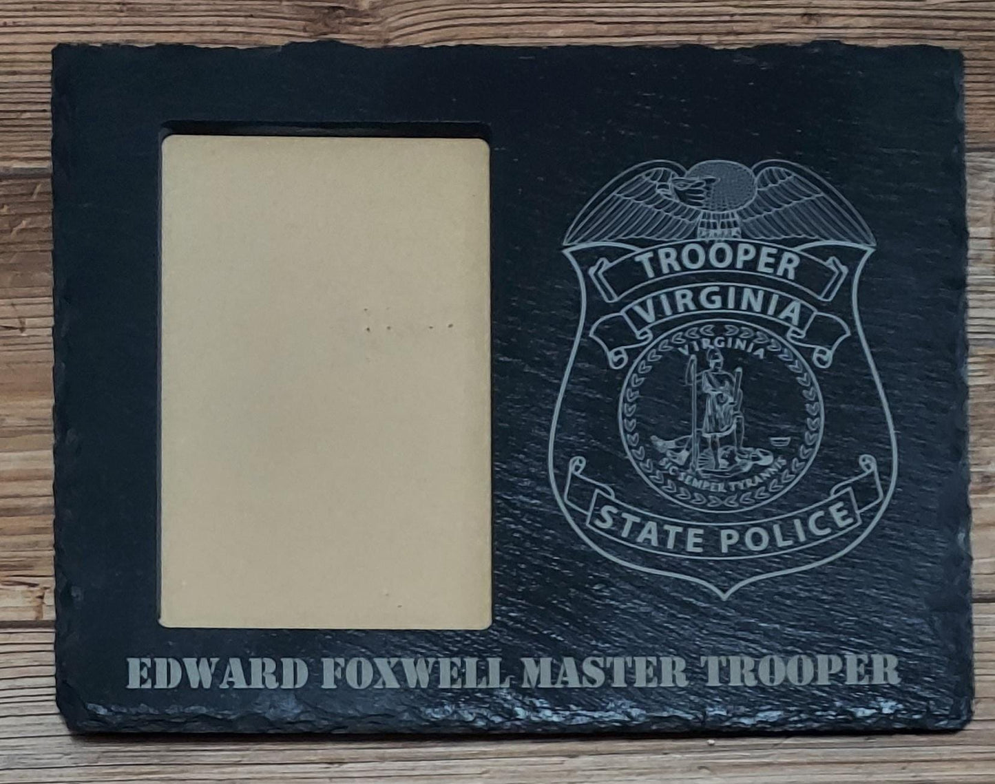 Custom Police Officer designed laser engraved slate frame - holds a 3"x5" photo - Law Enforcement Memorial Plaque, Sheriff Deputy, Trooper