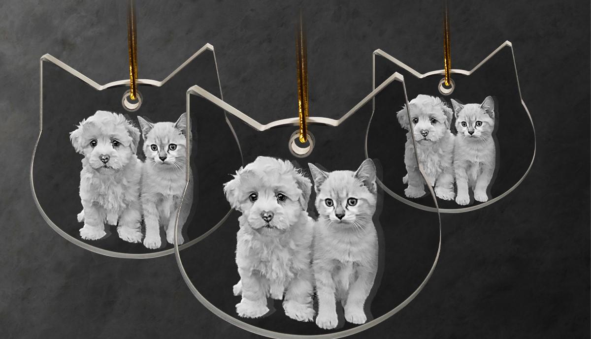 2D Photo Crystal Cat Ornament Engraved with your photo Personalized Gift, Mother's Day, Father's Day, Valentine's, Mom, Dad, Pet, Christmas