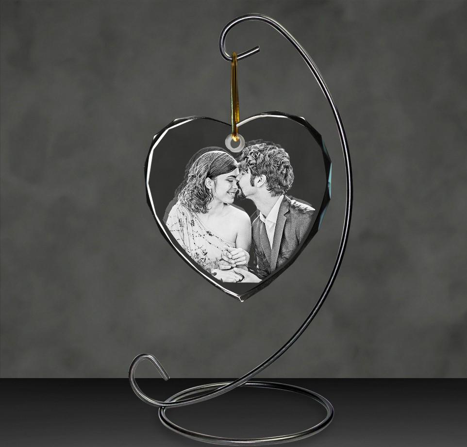 2D Photo Crystal Heart Shaped Ornament Engraved w/ your photo Personalized Gift, Mother's Day, Father's Day, Valentine's, Mom Dad, Christmas