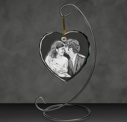 2D Photo Crystal Heart Shaped Ornament Engraved w/ your photo Personalized Gift, Mother's Day, Father's Day, Valentine's, Mom Dad, Christmas