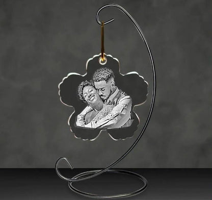 2D Photo Crystal Flower Shaped Ornament Engraved w/ your photo Personalized Gift, Mother's Day, Father's Day, Valentine's, Mom Dad Christmas