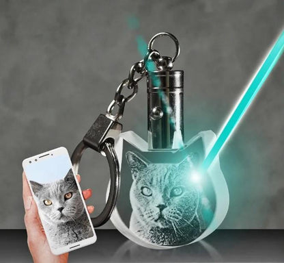3D Photo Crystal Cat Keychain Engraved with your photo Personalized Gift, Mother's Day, Father's Day, Valentine's, Mom, Dad, Wife, Pet