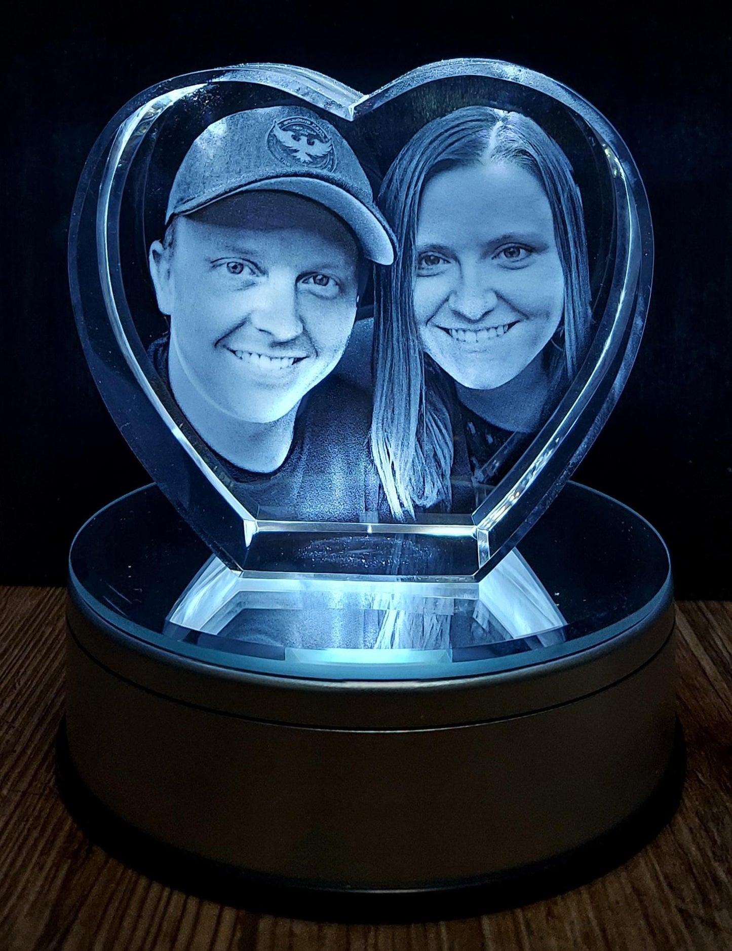 Heart Shaped 3D Crystal Engraved Photo | Personalized & Custom Heart Crystal | LED Base optional | Love Keepsake l Memorial l Father's Day