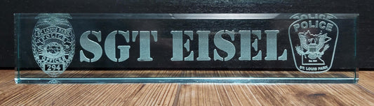 Custom laser engraved Jade glass desk wedge - 10" x 2"  Police, Deputy Sheriff, Trooper, Officer, Law Enforcement, Firefighter, Military