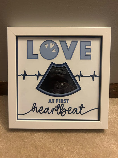Love at First Heartbeat Baby Ultrasound Sonogram Photo Picture Frame, Baby Shower Gift, Gift for New Parents and Expecting Shadow Box 8"x8"