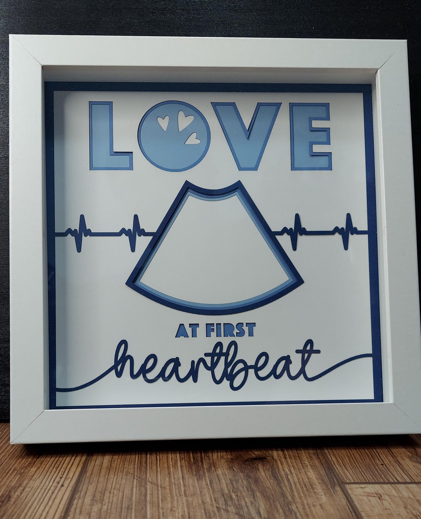 Love at First Heartbeat Baby Ultrasound Sonogram Photo Picture Frame, Baby Shower Gift, Gift for New Parents and Expecting Shadow Box 8"x8"