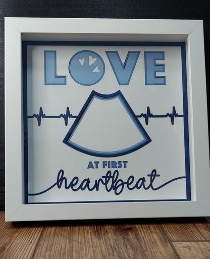 Love at First Heartbeat Baby Ultrasound Sonogram Photo Picture Frame, Baby Shower Gift, Gift for New Parents and Expecting Shadow Box 8"x8"