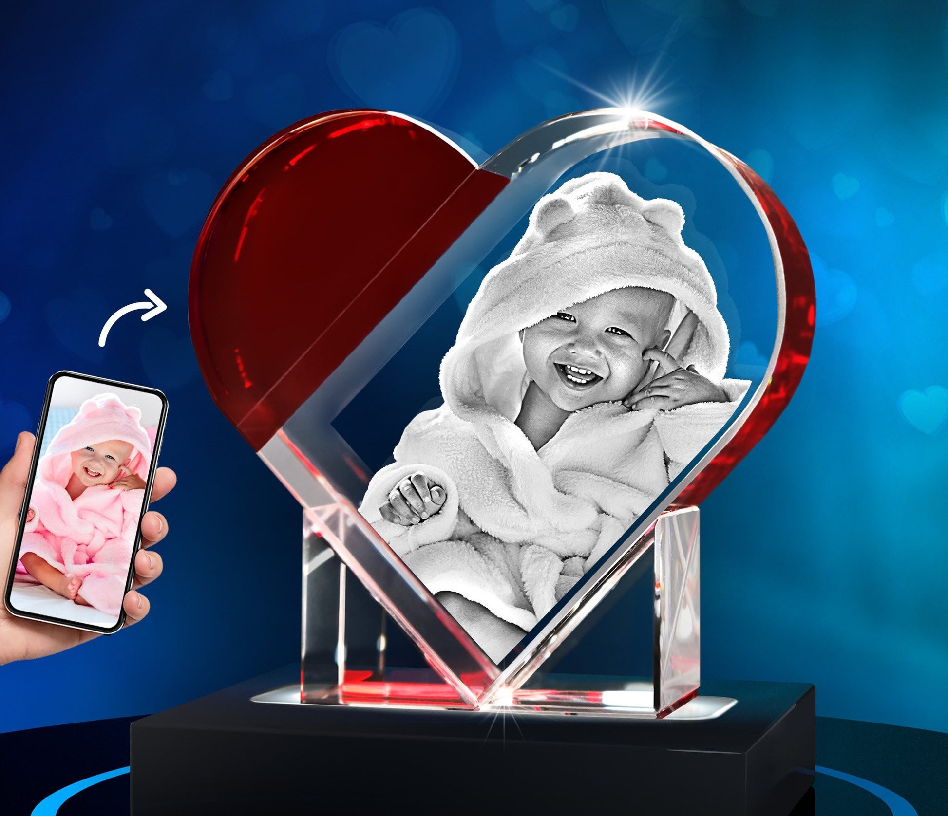 laser engraved 3d crystal heart red accent