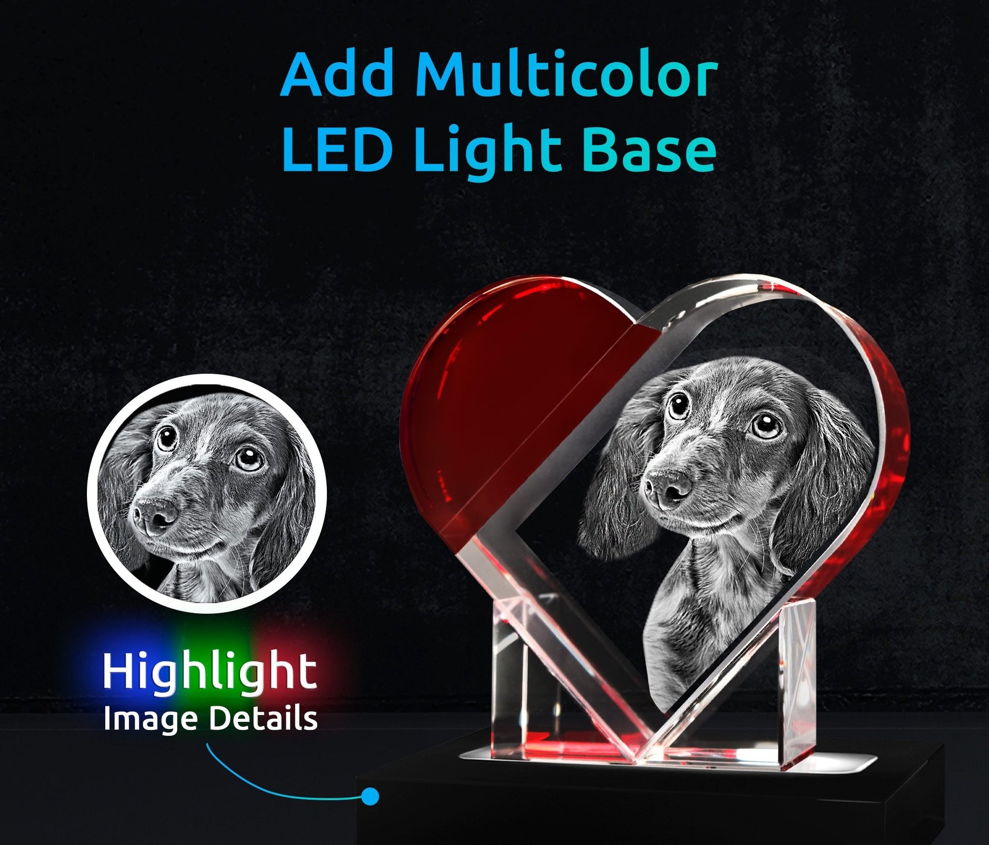 laser engraved 3d crystal heart red accent