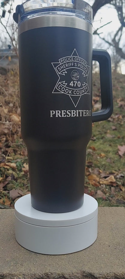 Custom Police Officer Law Enforcement laser engraved tumbler - Police, Trooper, Officer, Deputy, Sheriff 40 oz, Intrepid brand w/ lid straw