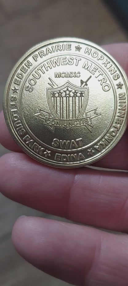 Custom laser engraved brass / stainless steel challenge coin - Police, SWAT, Deputy Sheriff, Trooper, Officer, Law Enforcement Deep Engrave