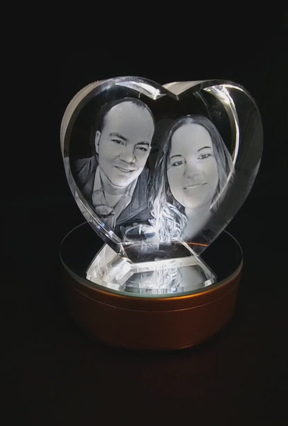 Heart Shaped 3D Crystal Engraved Photo | Personalized & Custom Heart Crystal | LED Base optional | Love Keepsake l Memorial l Father's Day