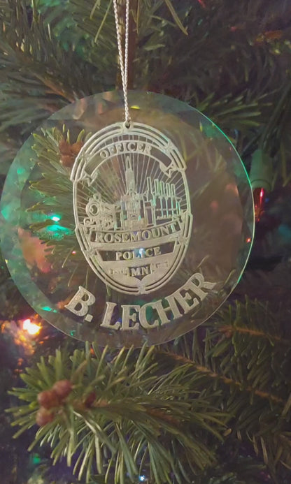 Etched Glass Christmas Ornament with Badge or Patch / Custom Christmas Ornament / Police / Law Enforcement / Fire / Paramedic / Trooper