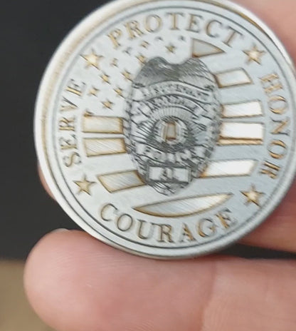 Custom laser engraved brass / stainless steel challenge coin - Police, Deputy Sheriff, Trooper, Officer, Law Enforcement, EOW, Retirement