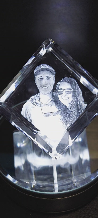 3D Crystal Cut Corner Engraved Photo - Mother's Day, Father's Day, Memorial, Anniversary, Birthday, Mom, Dad, Wife, Pet, 3D Crystal Gift