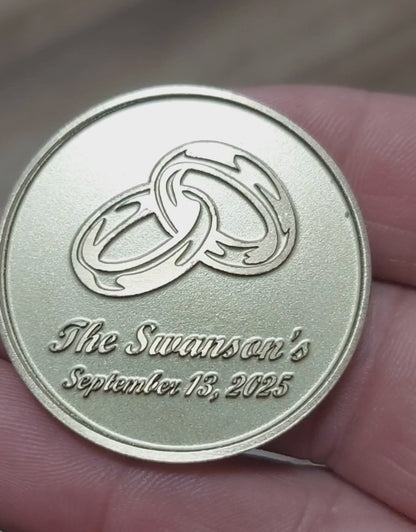 Engraved Wedding Brass Coin with Wedding Bands | Wedding Favor Coin | Anniversary Gift | Wedding Gift | Valentines Day Gift