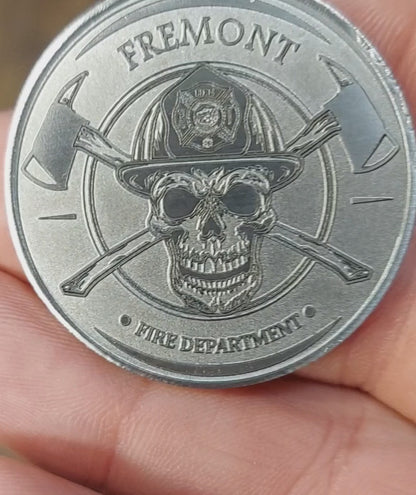 Custom laser engraved brass / stainless steel challenge coin - Firefighter, Fire Maltese, Fire Department, Fireman, Retirement, Deep Engrave
