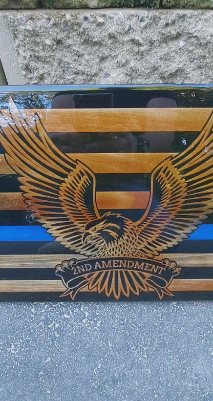 Blue Line Wood Distressed Flag Police Officer Badge Patch Law Enforcement Memorial Retirement, Plaque, Sheriff Deputy, 24"x11 1/4"x 3/4"