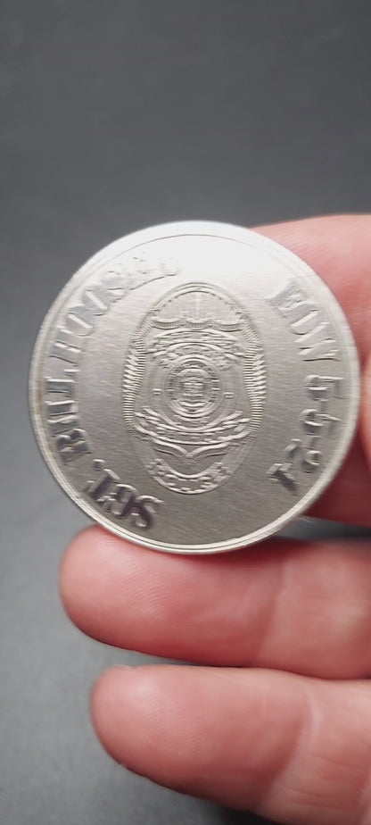 Custom laser engraved brass / stainless steel End of Watch challenge coin - Police, Deputy Sheriff, Trooper, Officer, Law Enforcement, EOW