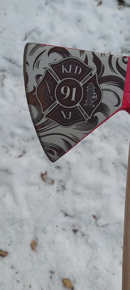 Custom laser engraved fireman's axe - deep engraved - Fireman, Firefighter, Fire Maltese, Fire Department Patch, Retirement Ax, Hatchet