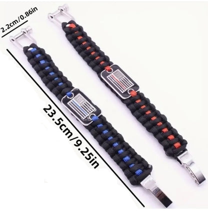 Thin Red Line Paracord Bracelet - Firefighter Paracord Survival Bracelet - American Flag Emblem - Adjustable Zinc Alloy Buckle